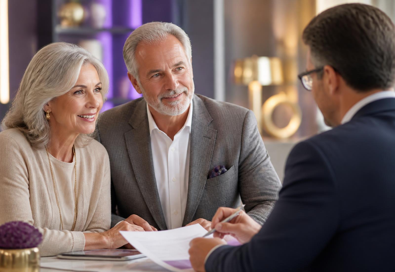 A senior couple reviewing Medicare Supplement education materials with a licensed agent